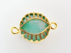 Aqua Jade Stone Eye Connector - 22K Matte Gold Plated