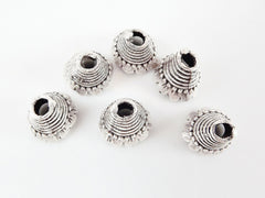 6 Rustic Scalloped Round Cone Beadcaps -  Matte Silver Plated