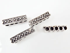 5 Strand Rectangle Bead Divider Spacer - Matte Silver Plated - 4pc