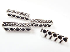 5 Strand Rectangle Bead Divider Spacer - Matte Silver Plated - 4pc