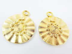 Tribal Spiral Wavy Disc Pendants - 22k Matte Gold Plated - 2PC