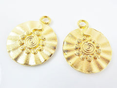 Tribal Spiral Wavy Disc Pendants - 22k Matte Gold Plated - 2PC