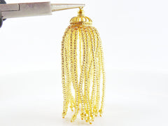 Long Golden Beaded Tassel - 22k Matte Gold Plated Brass - 1PC