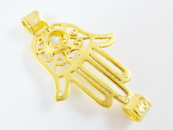 Hamsa Hand of Fatima Connector - 22k Matte Gold Plated - 1PC