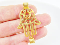 Hamsa Hand of Fatima Connector - 22k Matte Gold Plated - 1PC