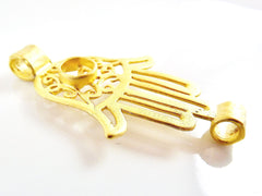 Hamsa Hand of Fatima Connector - 22k Matte Gold Plated - 1PC