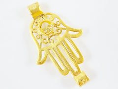 Hamsa Hand of Fatima Connector - 22k Matte Gold Plated - 1PC