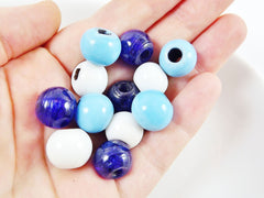 12 Chunky Turkish Artisan Handmade Mixed Blue Glass Beads - 13mm