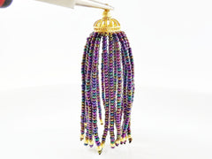 Long Purple Iris Beaded Tassel - 22k Matte Gold Plated Brass - 1PC