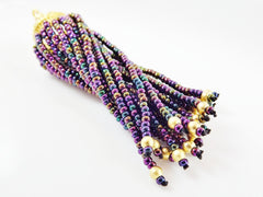 Long Purple Iris Beaded Tassel - 22k Matte Gold Plated Brass - 1PC