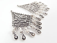 2 Delicate Diamond Shaped Exotic Filigree Telkari Chandelier Earring Component Pendants - Matte Silver Plated