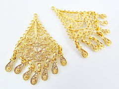 2 Delicate Diamond Shaped Exotic Filigree Telkari Chandelier Earring Component Pendants - 22k Gold Plated