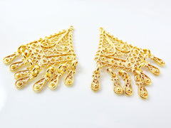 2 Delicate Diamond Shaped Exotic Filigree Telkari Chandelier Earring Component Pendants - 22k Gold Plated