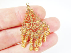 2 Delicate Diamond Shaped Exotic Filigree Telkari Chandelier Earring Component Pendants - 22k Gold Plated