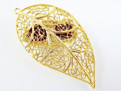 Filigree Leaf Pendant with Bezel Set Golden Brown Jade - 22k Matte Gold Plated - 1PC