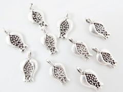 10 Mini Pomegranate Charms - TYPE 2 - Matte Silver Plated