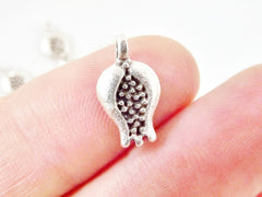 10 Mini Pomegranate Charms - TYPE 2 - Matte Silver Plated