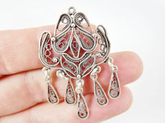 2 Delicate Organic Shaped Exotic Filigree Telkari Chandelier Earring Component Pendants - Matte Silver Plated