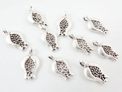 10 Mini Pomegranate Charms - TYPE 2 - Matte Silver Plated