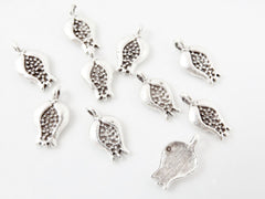 10 Mini Pomegranate Charms - TYPE 2 - Matte Silver Plated