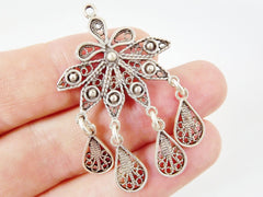 2 Delicate Petal Shaped Exotic Filigree Telkari Chandelier Earring Component Pendants - Matte Silver Plated