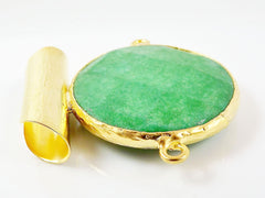 Unusual Emerald Green Faceted Jade Slider Connector Pendant - 22k Matte Gold plated 1pc