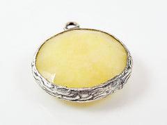 22mm Lemon Yellow Faceted Jade Pendant - Matte Silver plated Bezel - 1pc