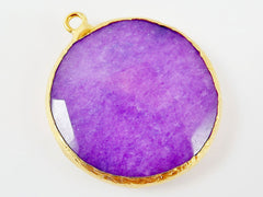 36mm Purple Heart Faceted Jade Pendant - 22k Matte Gold Plated 1pc