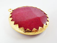 36mm Garnet Red Faceted Jade Pendant - 22k Matte Gold Plated 1pc