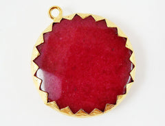 36mm Garnet Red Faceted Jade Pendant - 22k Matte Gold Plated 1pc