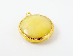 22mm Lemon Yellow Faceted Jade Pendant - 22k Gold plated Bezel - 1pc -