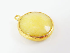 22mm Lemon Yellow Faceted Jade Pendant - 22k Gold plated Bezel - 1pc -