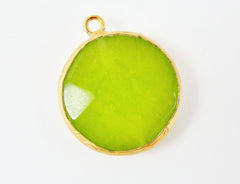 26mm Apple Green Faceted Jade Pendant - Gold plated Bezel - 1pc