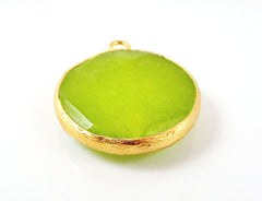 26mm Apple Green Faceted Jade Pendant - Gold plated Bezel - 1pc