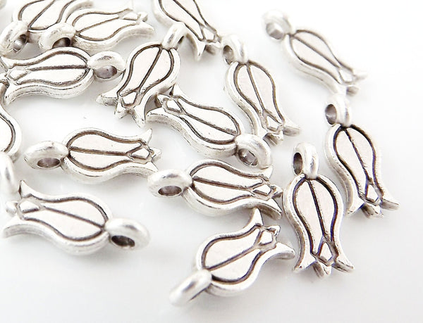 20 Mini Tulip Charms - Matte Silver  Plated