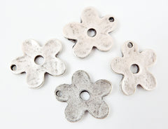 4 Fun Daisy Flower Charms - Matte Antique Silver Plated