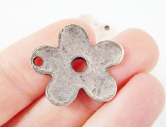 4 Fun Daisy Flower Charms - Matte Antique Silver Plated