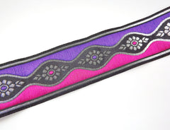 Purple & Fuchsia Wave Daisy Motif Woven Embroidered Jacquard Trim Ribbon - 1 Meter  or 3.3 Feet or 1.09 Yards