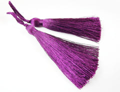 Long Plum Purple Silk Thread Tassels -  3 inches - 77mm  - 2 pc