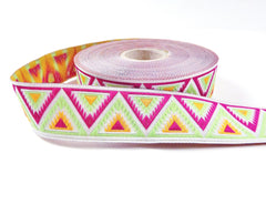 Hot Pink & Lime Green Chevron Triangle Woven Embroidered Jacquard Trim Ribbon - 1 Meter  or 3.3 Feet or 1.09 Yards