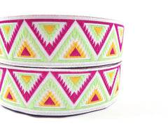 Hot Pink & Lime Green Chevron Triangle Woven Embroidered Jacquard Trim Ribbon - 1 Meter  or 3.3 Feet or 1.09 Yards
