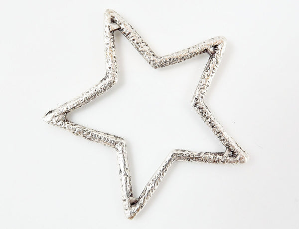 Silver Star Link Loop Pendant, Star Charms, Star Necklace, Star Earring Charm, Cutout Star, Jewelry Making, Matte Antique Silver Plated, 1pc