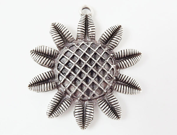 Sunflower Pendant - Matte Silver Plated - 1PC