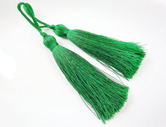 Long Emerald Green Silk Thread Tassels Earring Bracelet Necklace Tassel Jewelry Fringe Turkish Findings -  3 inches - 77mm  - 2 pc