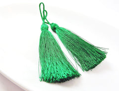 Long Emerald Green Silk Thread Tassels Earring Bracelet Necklace Tassel Jewelry Fringe Turkish Findings -  3 inches - 77mm  - 2 pc