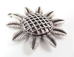 Sunflower Pendant - Matte Silver Plated - 1PC