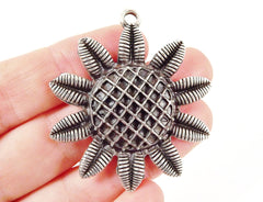 Sunflower Pendant - Matte Silver Plated - 1PC