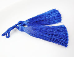 Long Royal Blue Silk Thread Tassels Earring Bracelet Necklace Tassel Jewelry Fringe Turkish Findings -  3 inches - 77mm  - 2 pc