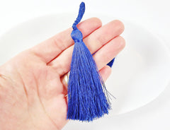 Long Royal Blue Silk Thread Tassels Earring Bracelet Necklace Tassel Jewelry Fringe Turkish Findings -  3 inches - 77mm  - 2 pc