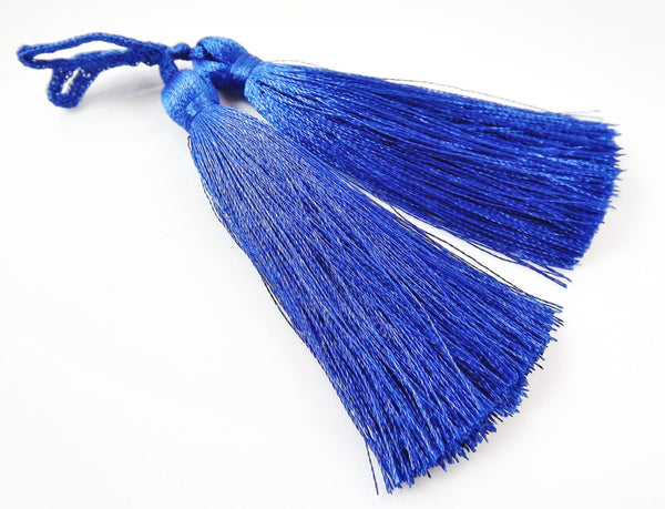 Long Royal Blue Silk Thread Tassels Earring Bracelet Necklace Tassel Jewelry Fringe Turkish Findings -  3 inches - 77mm  - 2 pc